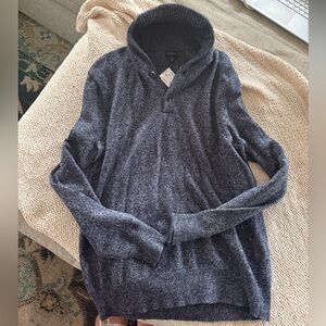 J. Crew Men’s Navy Heathered Turtleneck Button-Neck Sweater